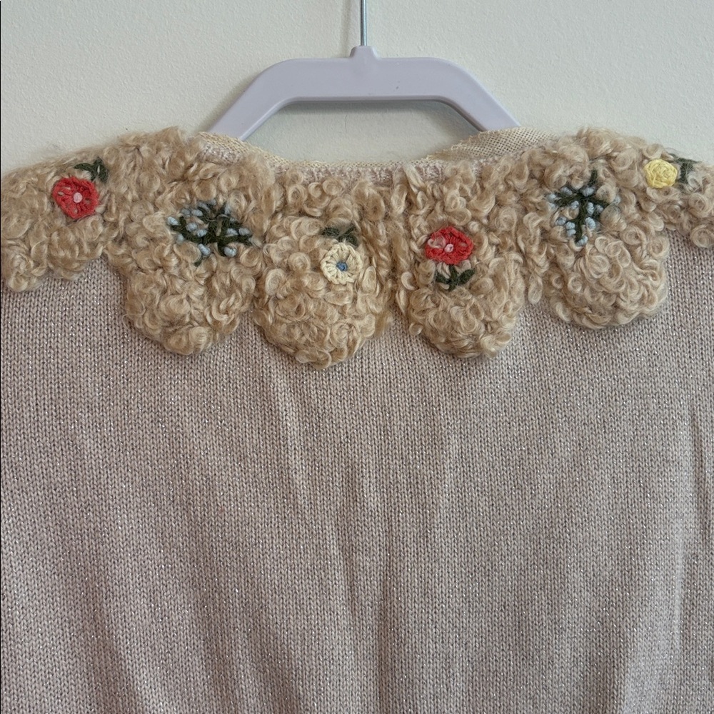 Anthropologie Field Flower Cardigan Sweater Size medium Button Peplum Hem cream - Picture 6 of 12